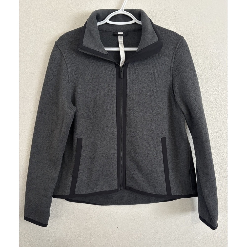 Lululemon It's Fleecing Cold Jacket Women's 8 Gray Full Zip Fleece Black Trim
